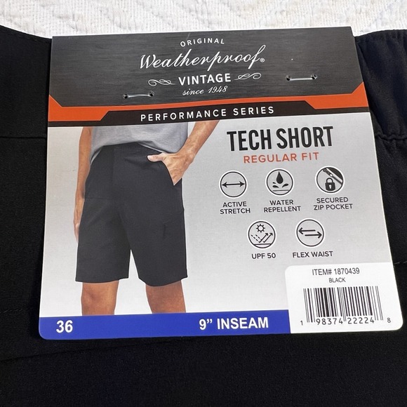 Weatherproof Other - Weatherproof Vintage Tech Shorts Regular Fit Men's 36 9" Inseam Black NWT